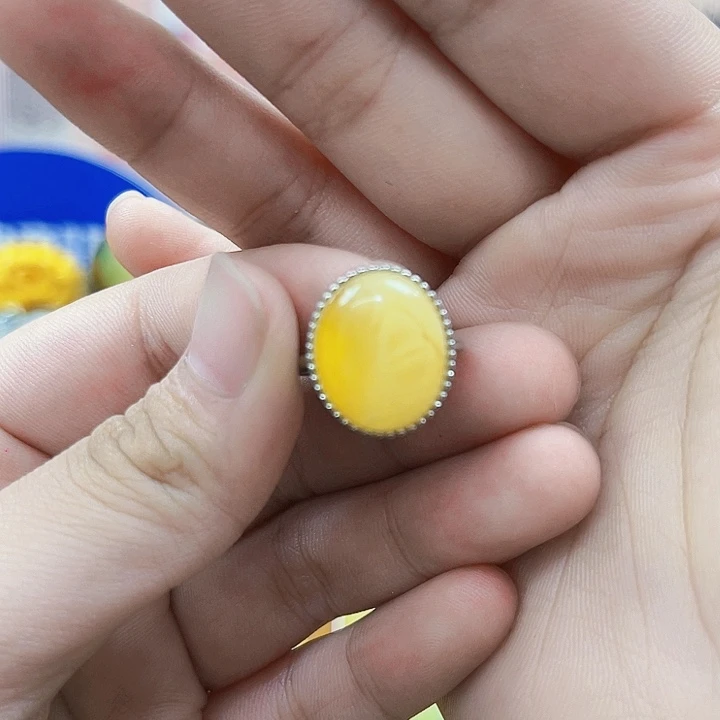 琥珀银S925镶嵌颈饰戒指