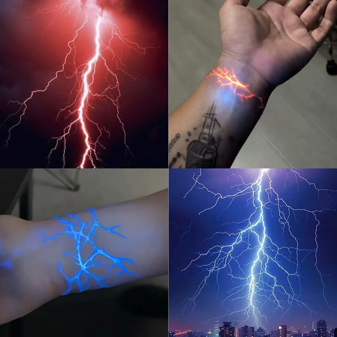 闪电纹身贴荧光ins社会手部潮酷男女学生小众贴纸