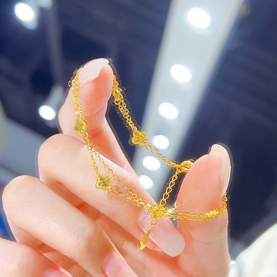 精品5G足金双层满天星四叶草手链00829