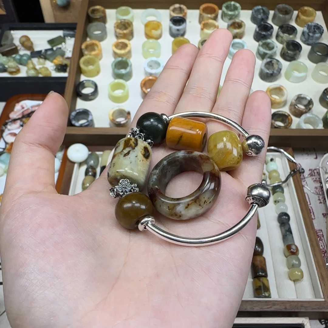 是***呀蛇纹石玉合金桶珠