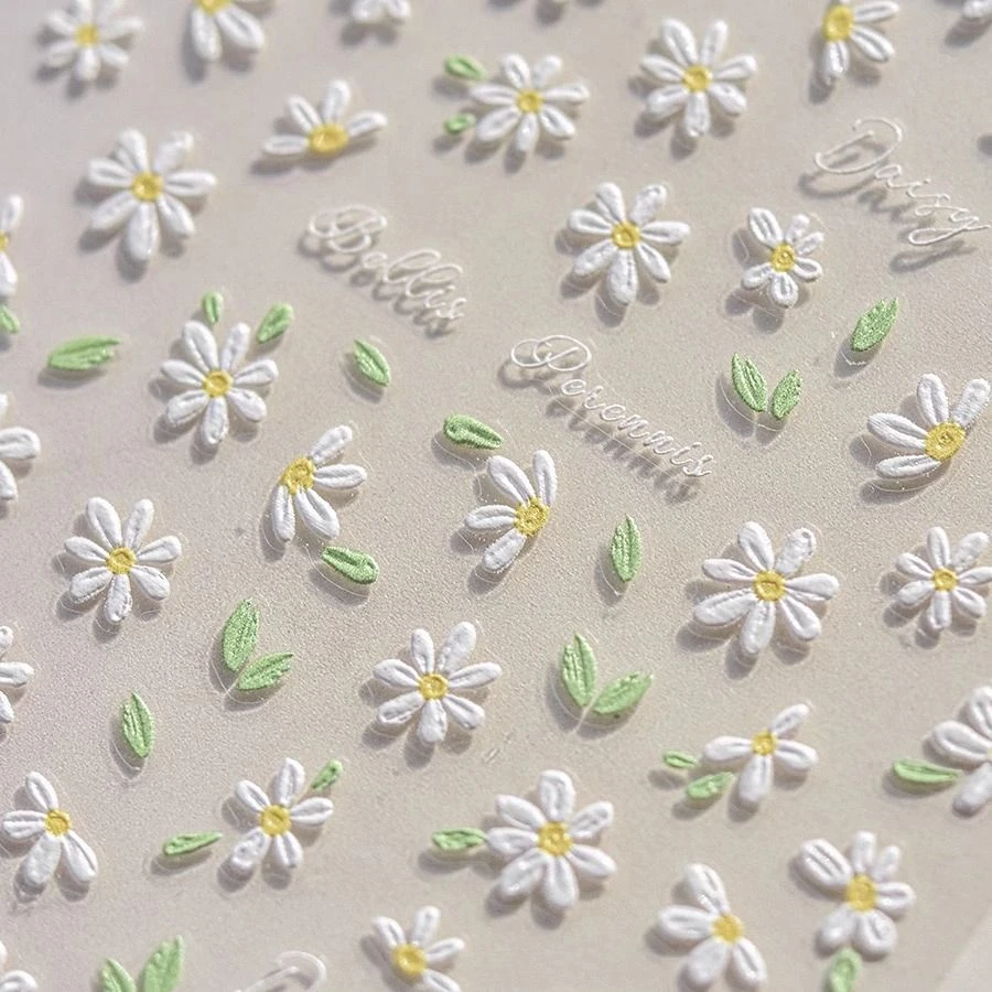 爆款小清新春日小雏菊美甲贴纸浮雕立体浪漫雏菊春天可爱指甲贴纸
