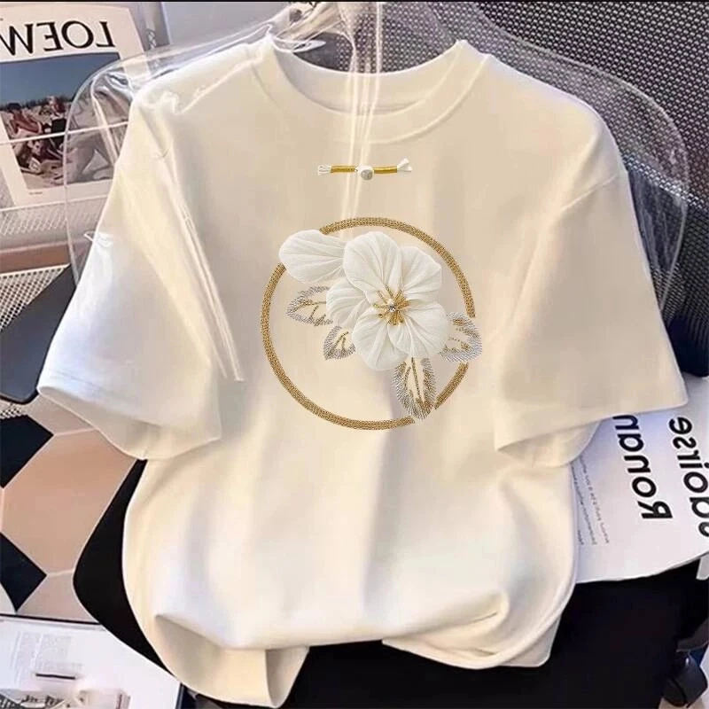 【夏季新款】2025女款时尚休闲百搭夏季潮流春夏t恤圆领印花时尚款