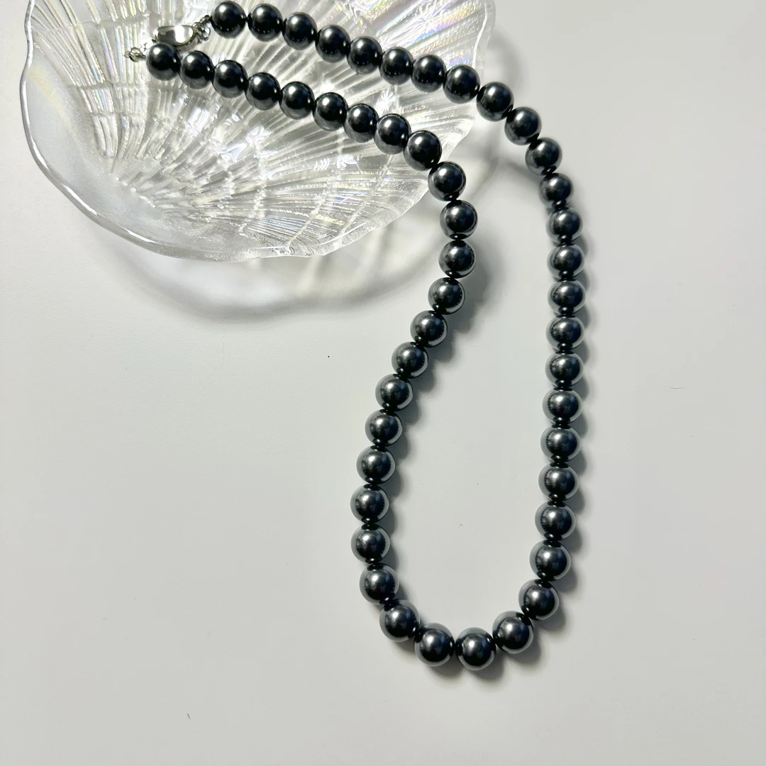 铜合金仿珍珠项链 高亮10mm黑色琉璃珍珠项链气质时尚百搭