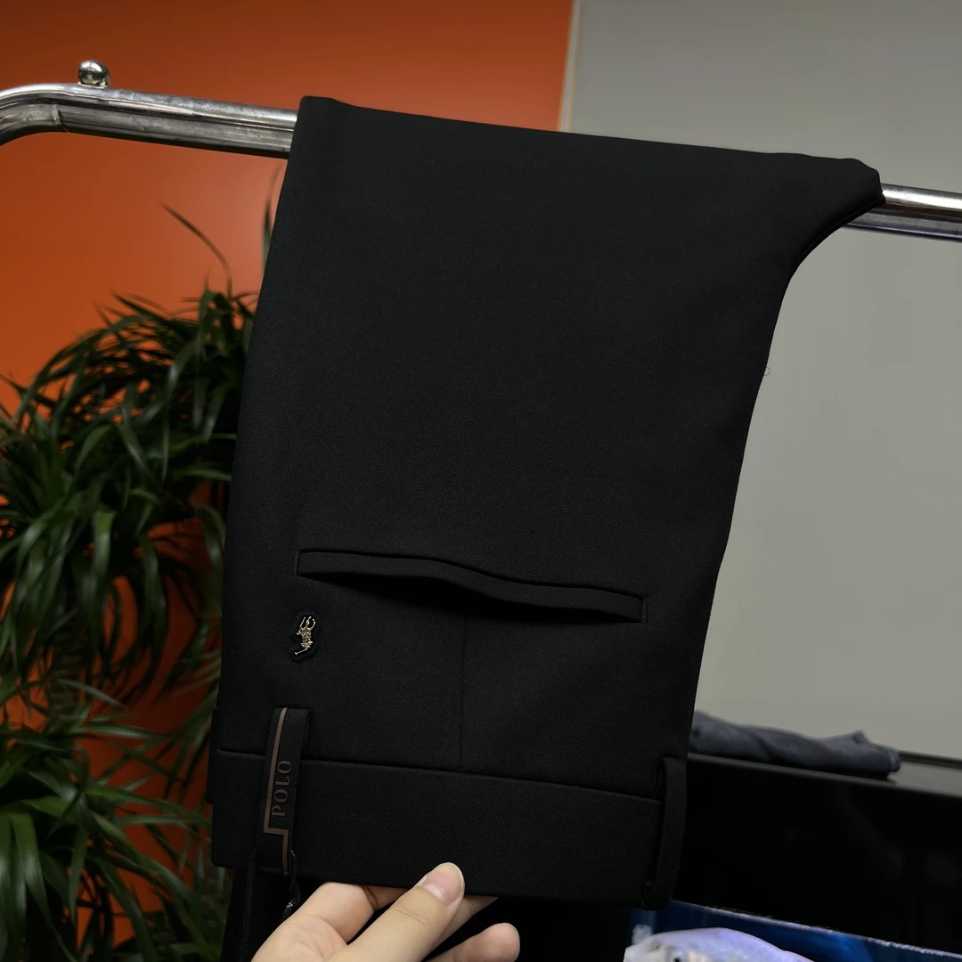 2025-7708商务休闲高腰厚款免烫直筒休闲裤西装裤黑色百搭弹力
