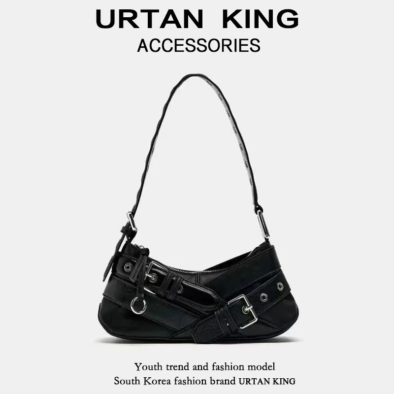 2025时尚小众复古黑色高级感辣妹腋下机车包百搭通勤单肩法棍包女