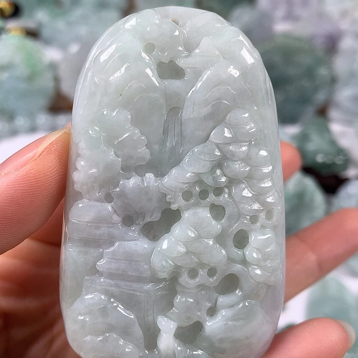 颈饰未镶嵌翡翠山水福利卡厚10+