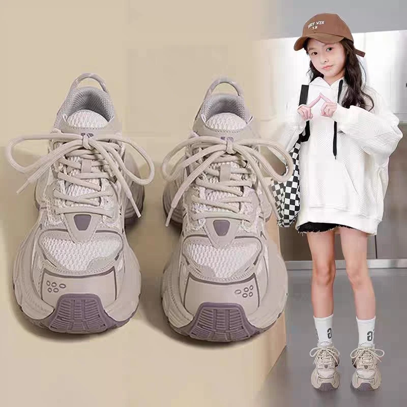 ABC女童鞋运动鞋2025春秋季儿童百搭透气休闲鞋中大童网面老爹鞋