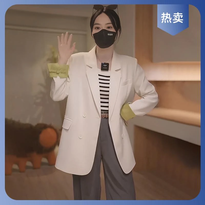 独特超好看西服上衣2025年春秋新款女复古西装撞色拼接盘扣外套女