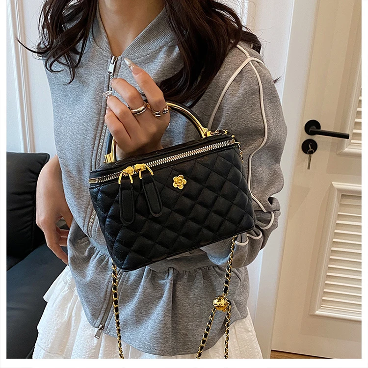 小香风菱格绣线包包女2025夏季新款链条盒子斜挎包单肩手提小方包