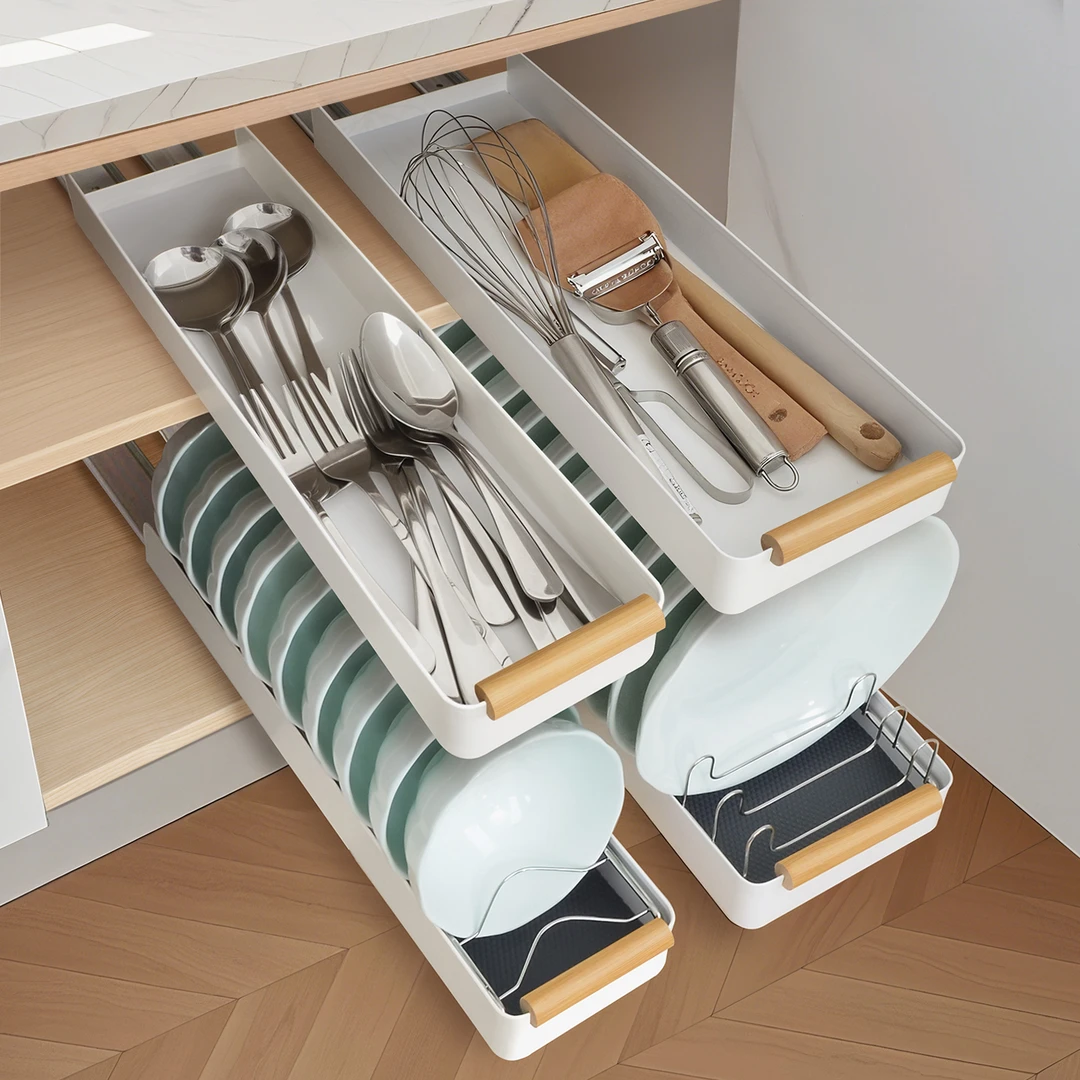 勺子铲子置物架抽拉式橱柜内抽屉式拉篮厨房极窄柜刀叉勺收纳架子
