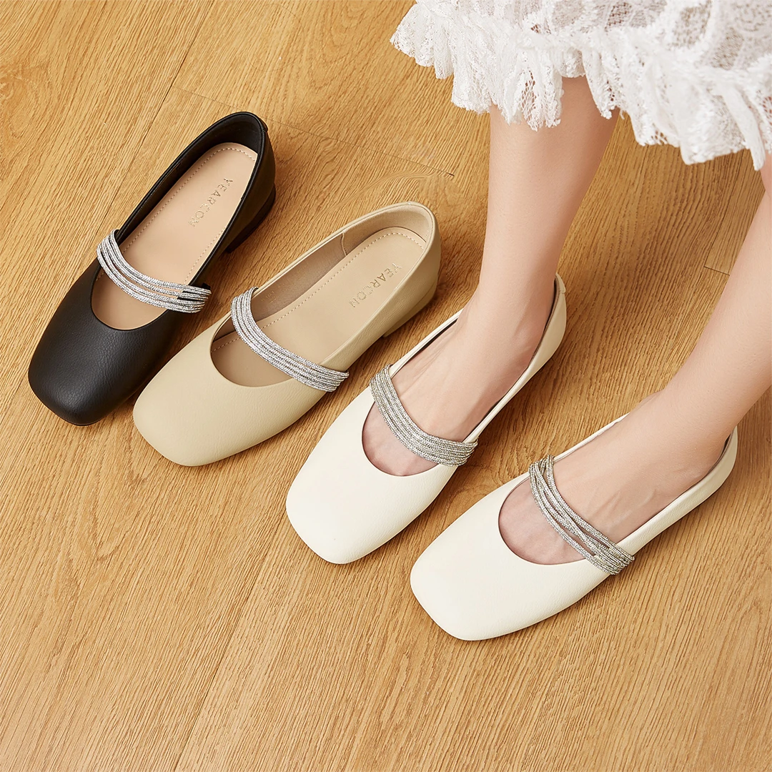 意尔康2025春季仙女风法式玛丽珍鞋女百搭气质一脚蹬方头单鞋女鞋