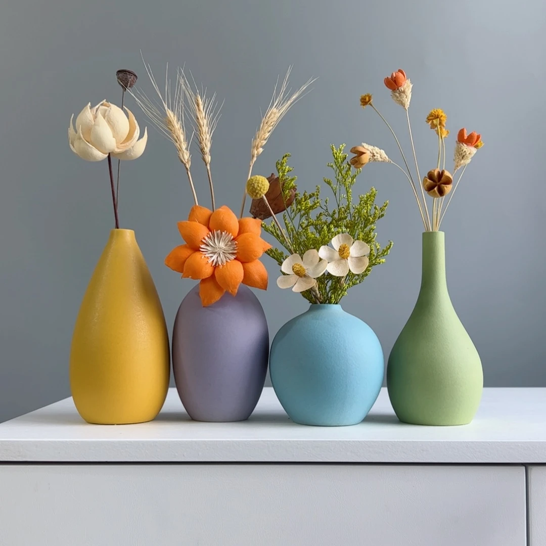 摆件陶瓷小花瓶摆件含花总约20-30cm