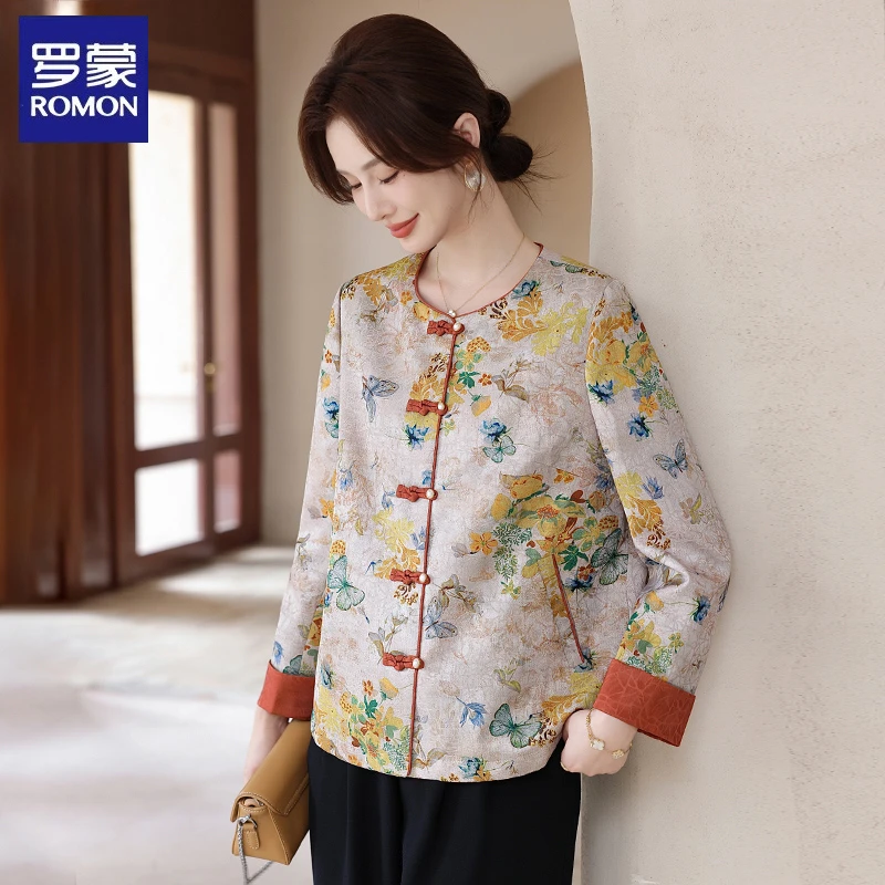 罗蒙新中式国风妈妈装夹克女秋装新款唐装上衣气质百搭中老年女装