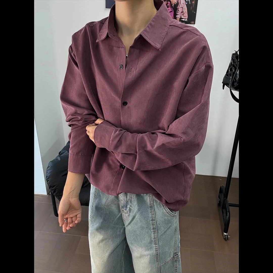 高级感盐系穿搭衬衫男秋季男友风痞帅长袖衬衣OOTD潮牌青少年外套