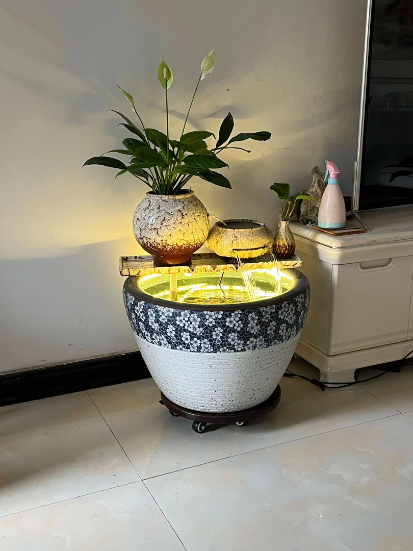 陶瓷缸流水瀑布养鱼整套摆件