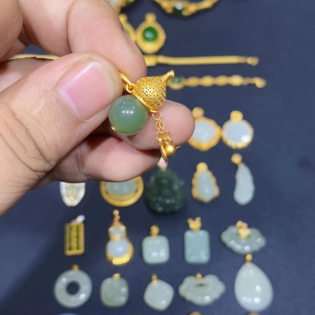 颈饰银S925镀金镶嵌和田玉