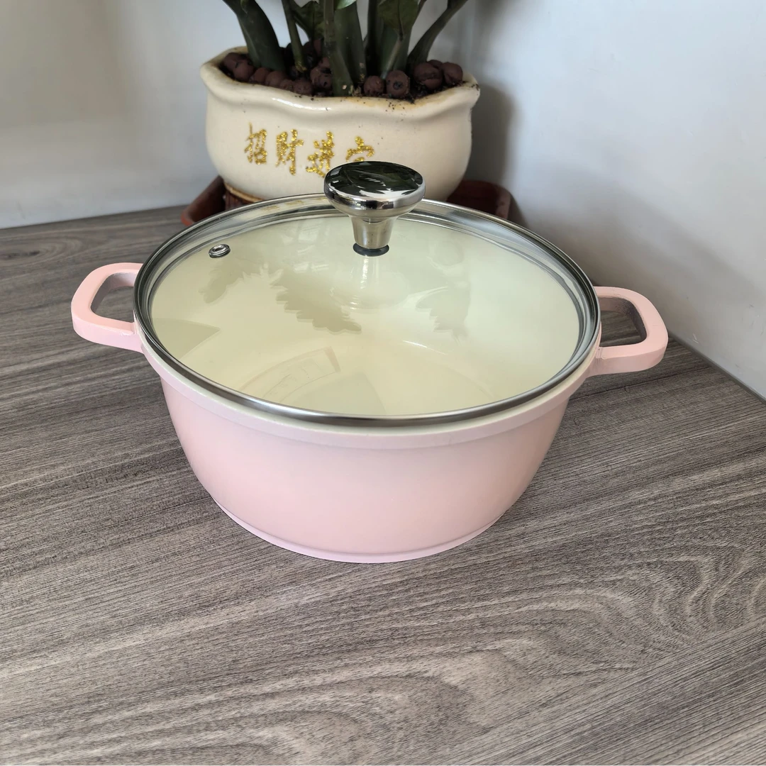 欧乐厨20cm粉色珐琅汤锅家用高品质焖炖煮汤锅不挑灶微瑕介意勿拍