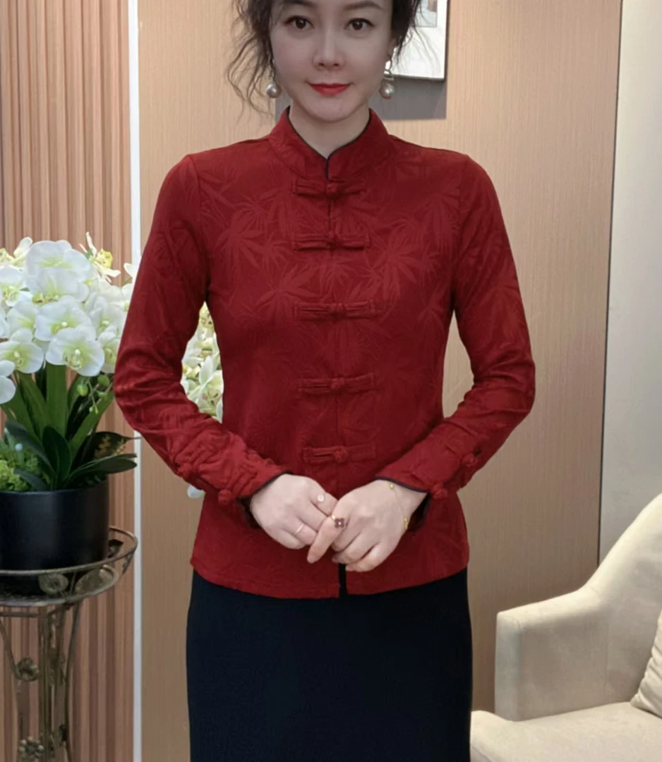 2024冬季新款时尚洋气显瘦提花气质长袖百搭打底国风中式妈妈装