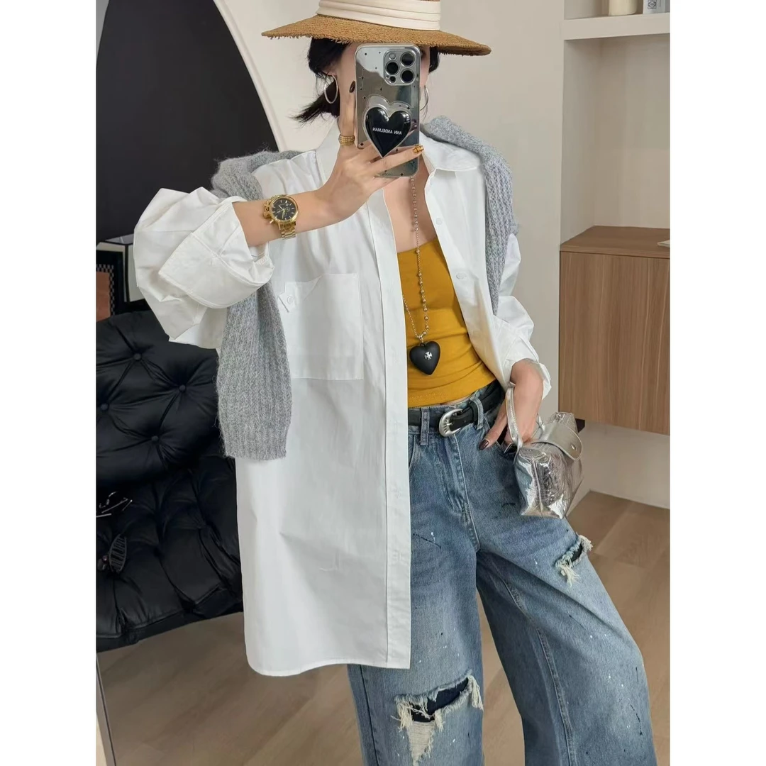 SP【悠然简阔】宽松慵懒休闲纯色大版简约衬衫外套衬衣长袖百搭