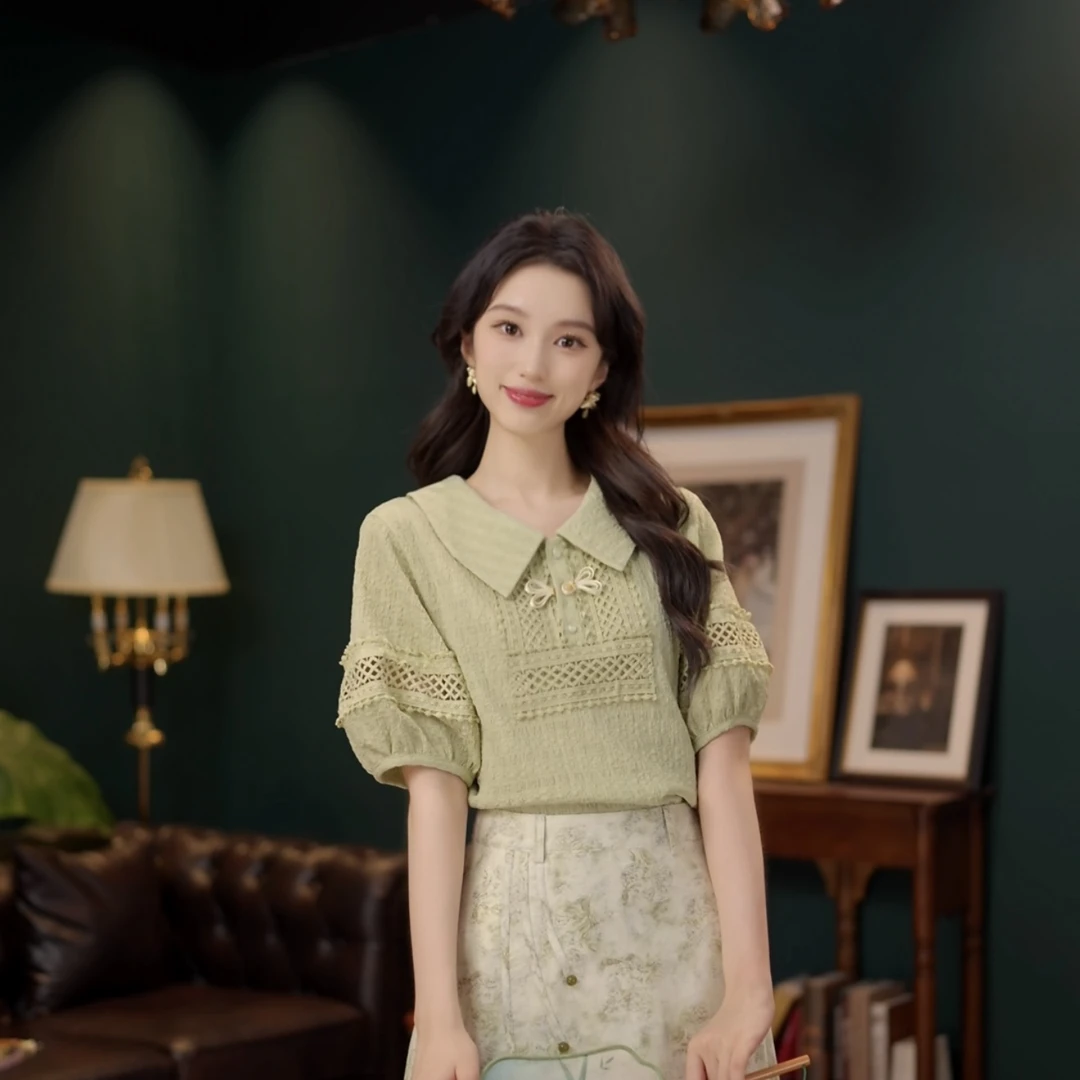 琦琦【海恋日月】甜美休闲百搭小众短袖女夏季上衣YF1102581