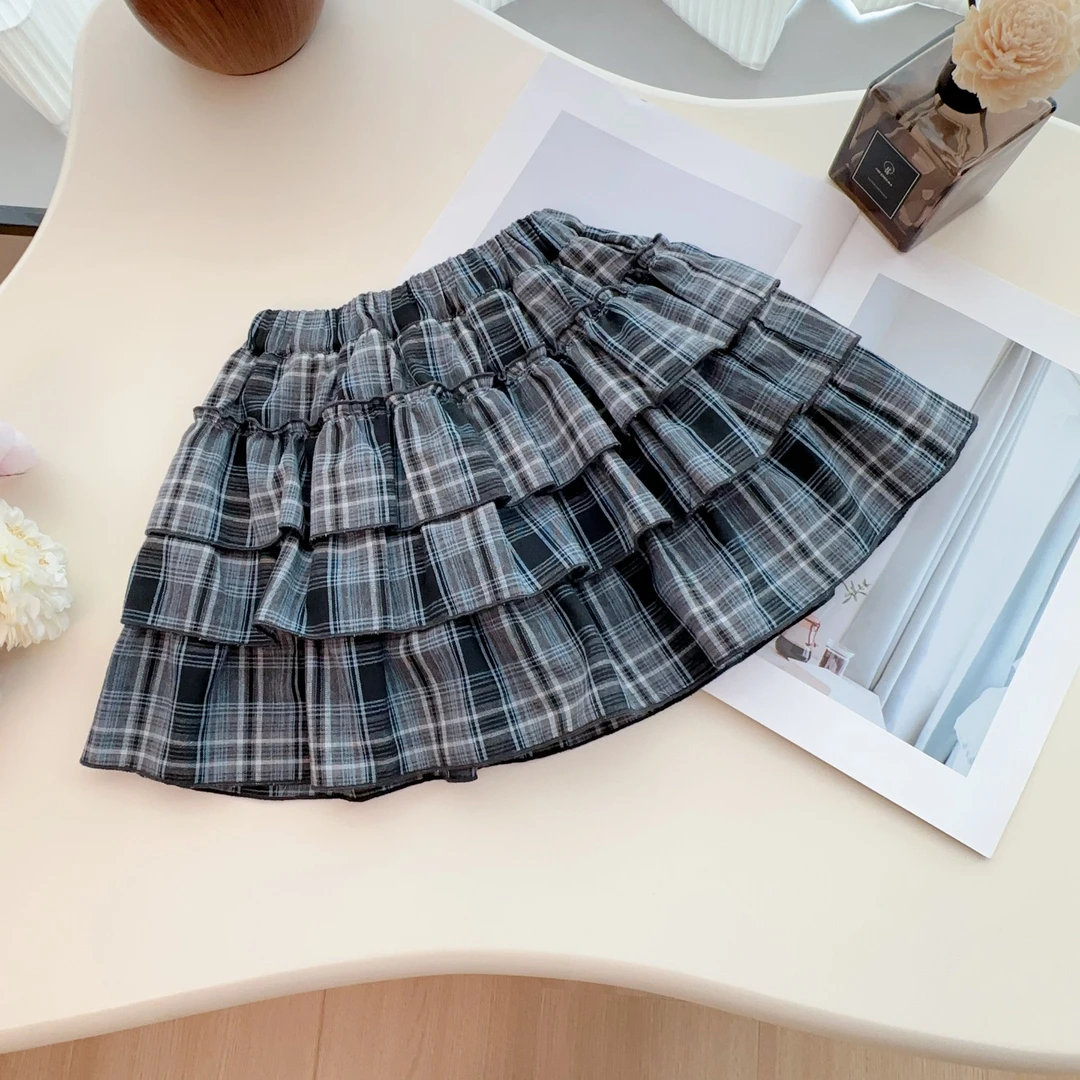 2025夏季儿童半身裙洋气格子女童百褶裙N-65140