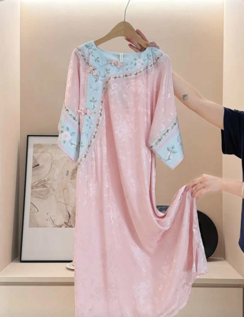 【裙子2新中式】舒灵YS-2025夏季国风女复古銮金汉服印花国风睡衣