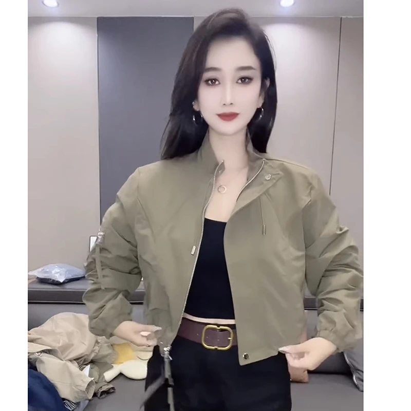 2025秋装短款立领小夹克服洋气百搭减龄齐腰小风衣外套工装风上衣