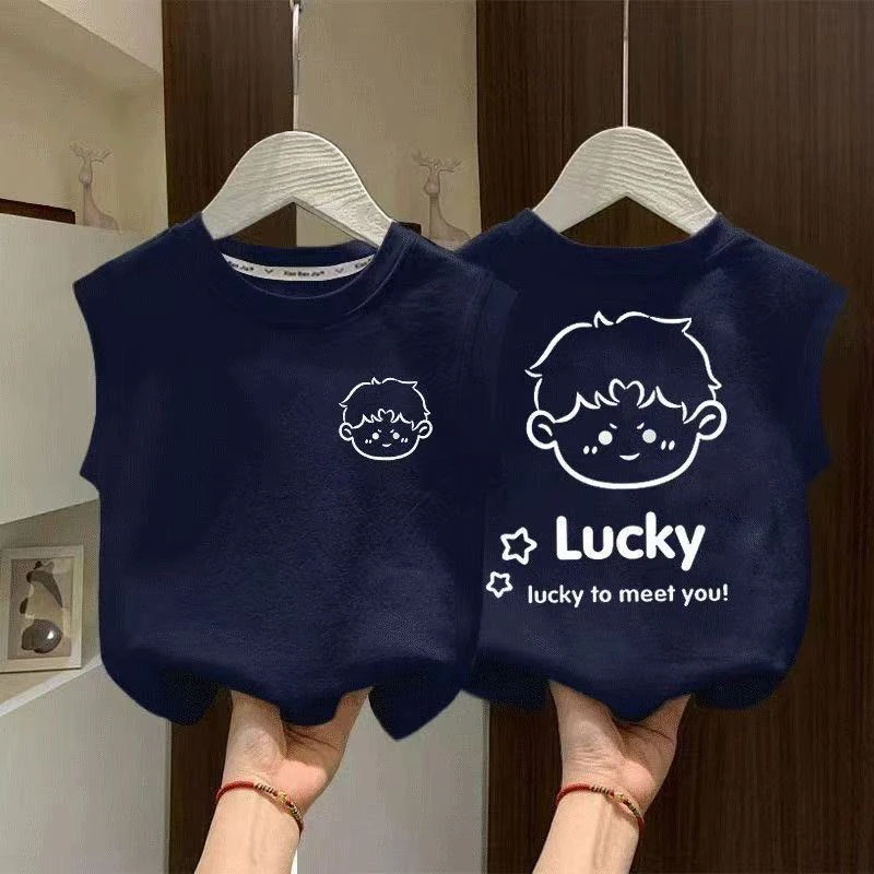 纯棉夏季童装儿童男童背心新款上衣无袖夏装宝宝坎肩外穿T恤