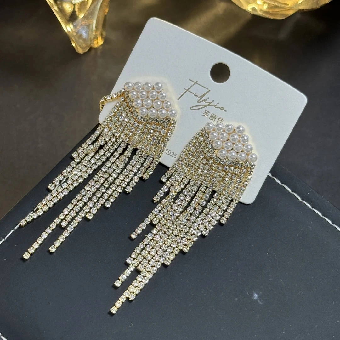 铜合金合成锆石耳饰 气质轻奢时尚百搭小众欧美长款耳环QC2768