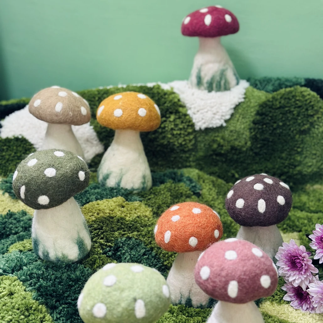蘑菇森林 尼泊尔手工羊毛毡可爱蘑菇摆件