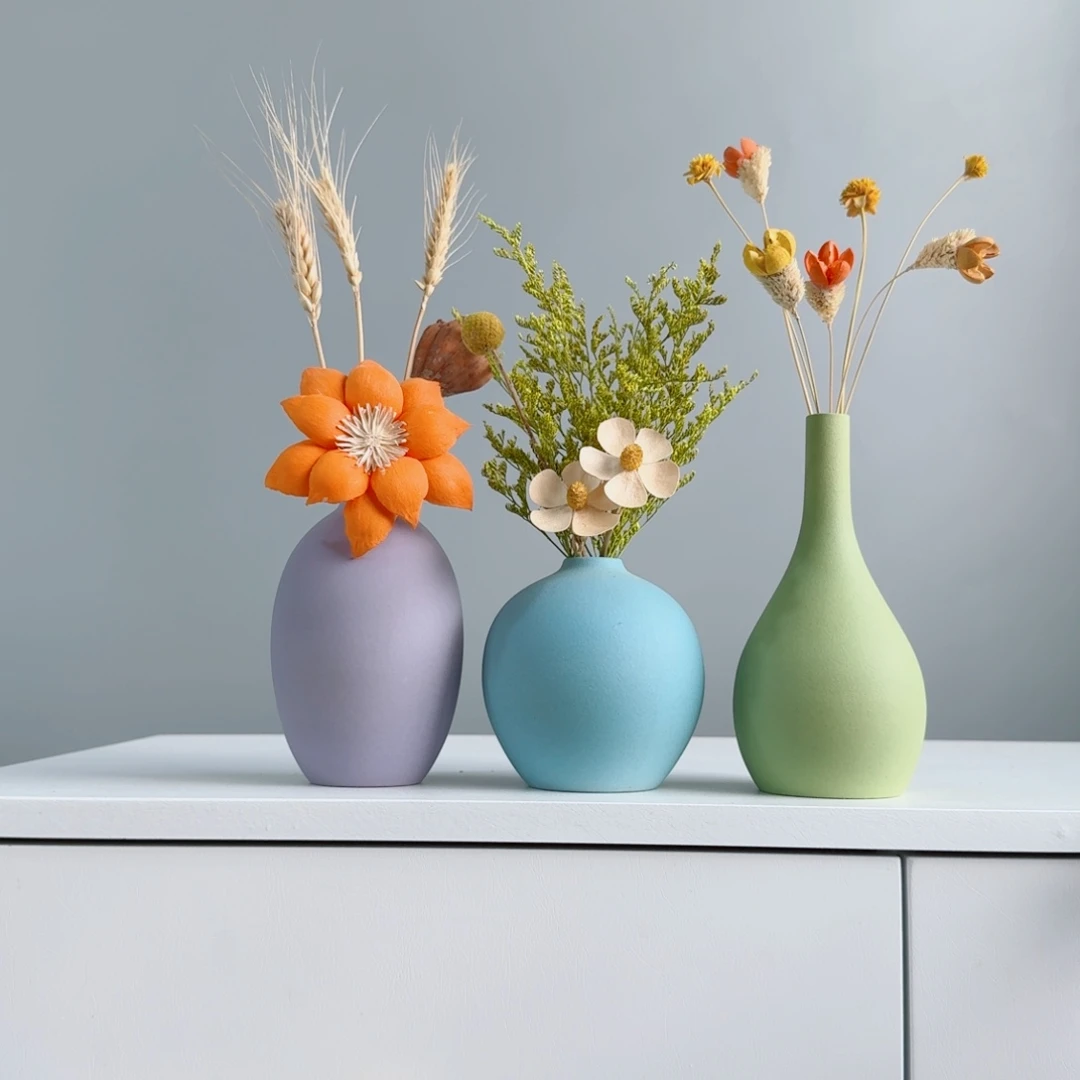 瓷片陶瓷小花瓶含花总20-30cm