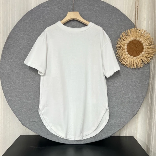 G2323好货圆弧形百搭简约气质纯色白T恤
