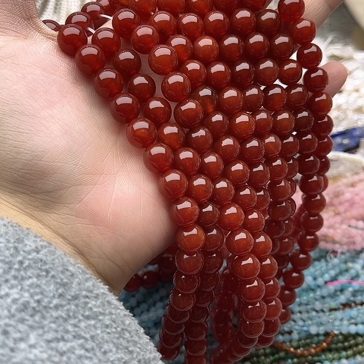 玛瑙/玉髓未镶嵌珠宝半成品一条10mm左右红玛瑙