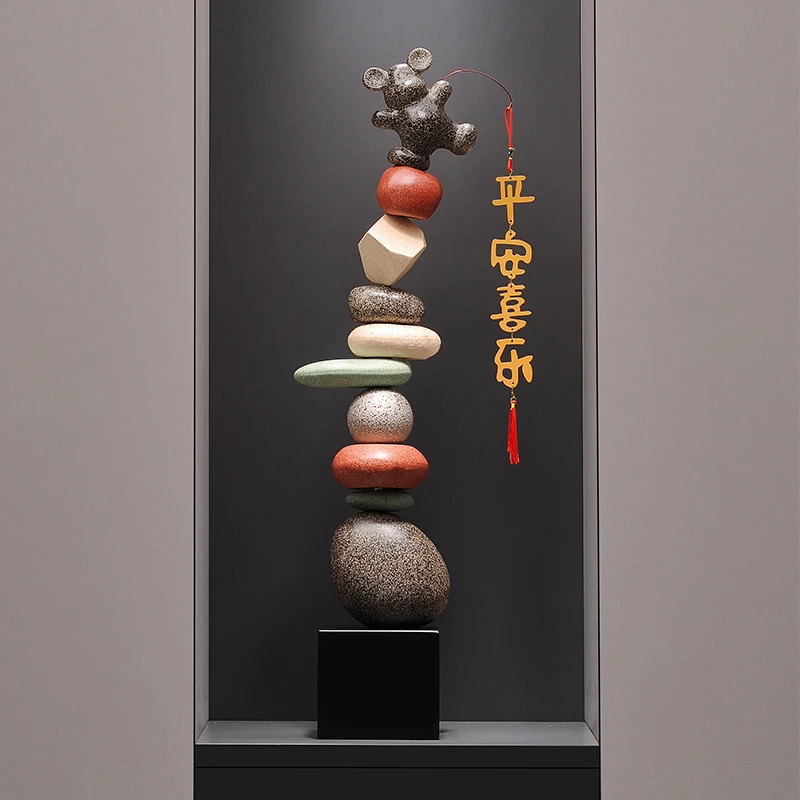 入门玄关石头摆件客厅电视柜落地大型高级感高档大气竖高装饰乔迁