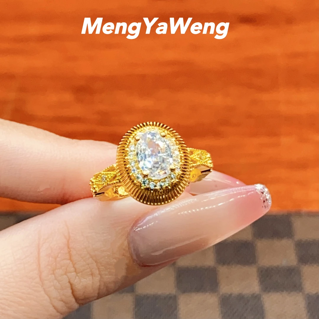 铜合金合成锆石戒指 时尚金色欧美气质百搭
