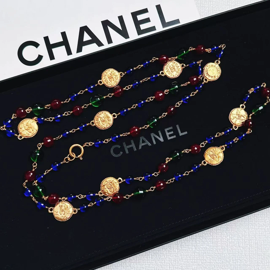 95新 Chanel/香奈儿 柚礼中古/香奈儿多色琉璃金币项链LE502028