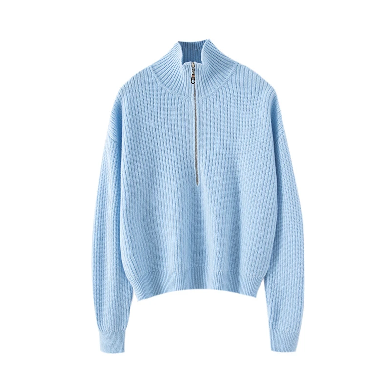 【反季特惠】女士440克纯山羊绒7针半拉链双股针织长袖经典套头衫