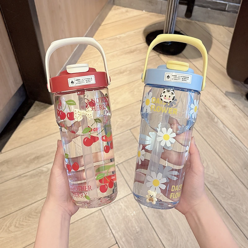 夏天吸管水杯女生新款2025高颜值大容量塑料杯子外出便携学生水壶