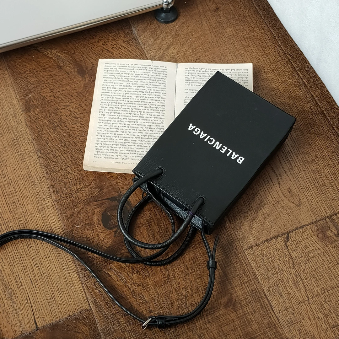 95新 Balenciaga/巴黎世家 黑色牛皮Shoppingtotemini斜挎包47025