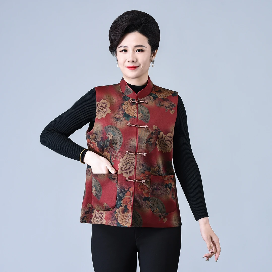中老年人新中式马甲女装妈妈春装新款2025中国风奶奶唐装坎肩背心