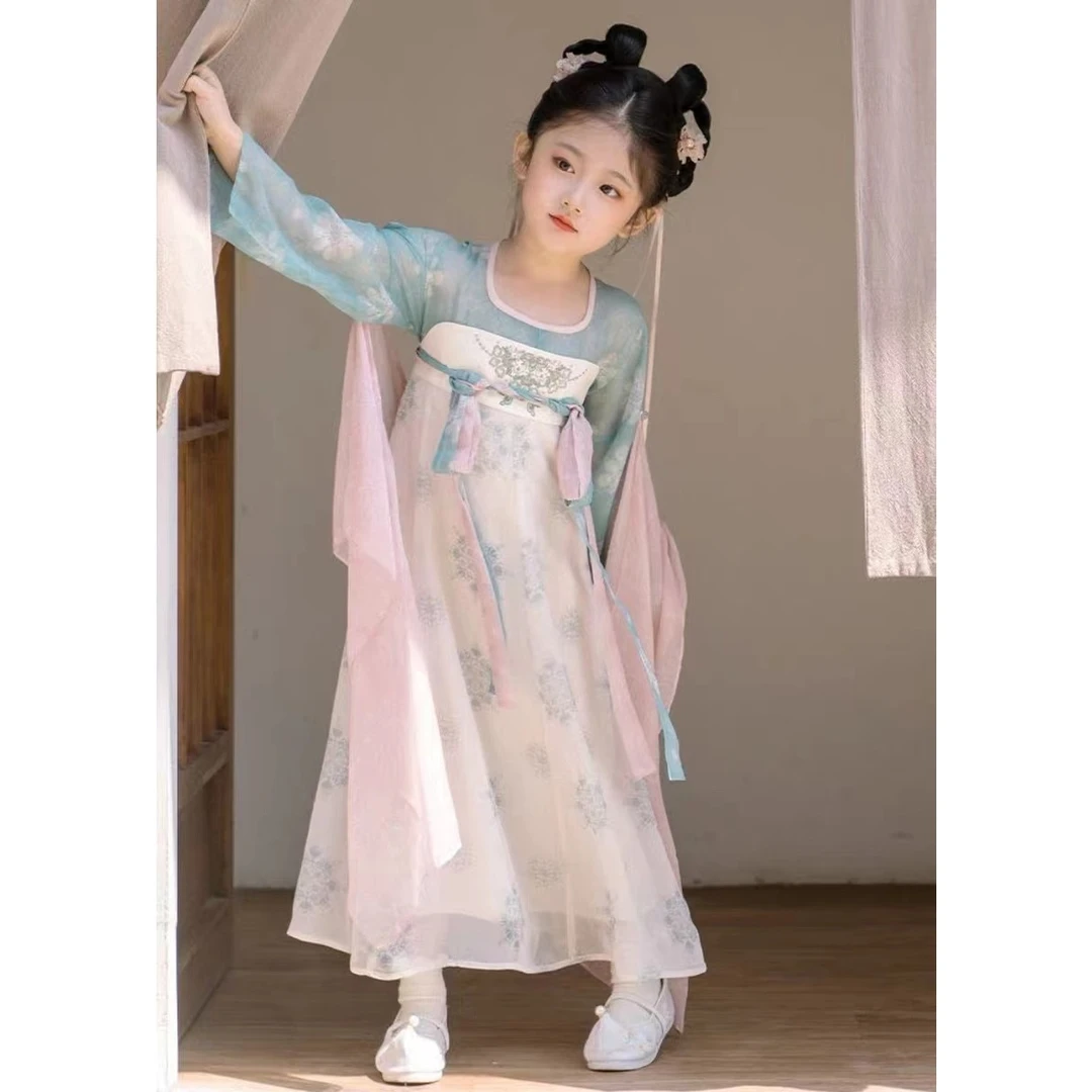 女童2025夏季新款国风汉服连衣裙(带飘带)(按身高拍)B1407