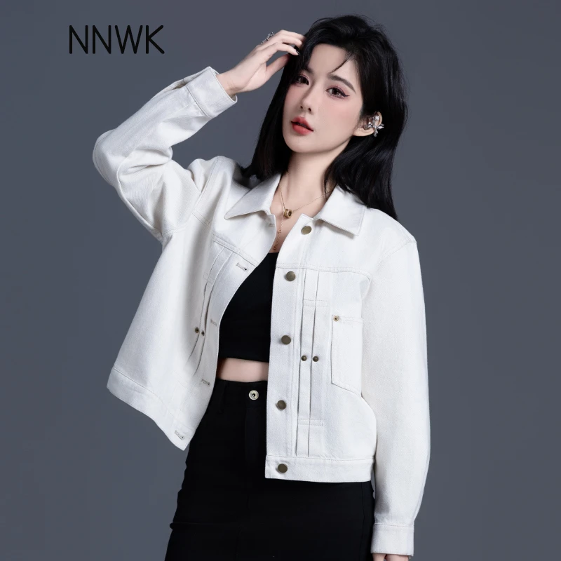 白色港味翻领牛仔外套女2025早春新款小众复古百搭时尚休闲夹克女