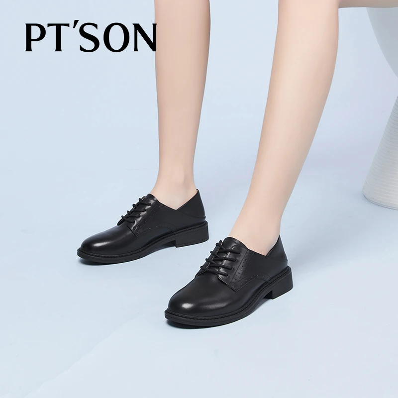 【百田森PT SON】PYQ23075小皮鞋女英伦低跟牛皮鞋学院风深口单鞋