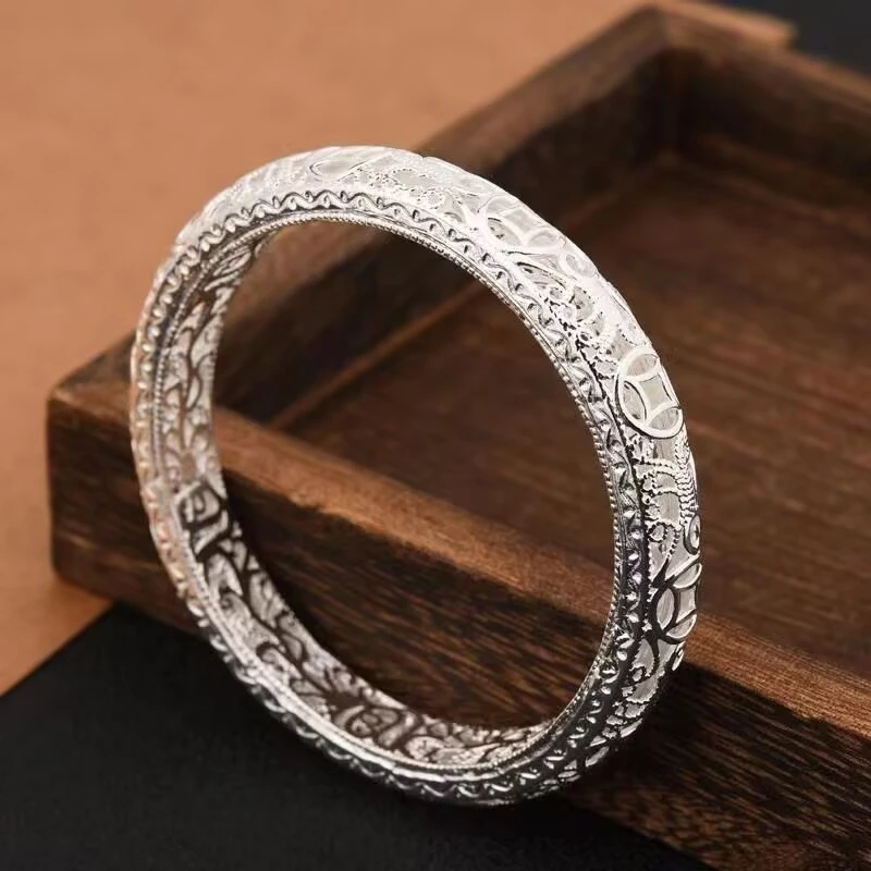 足银手镯 107号链接 镂空宫廷闭口足银手镯小众百搭时尚送女友