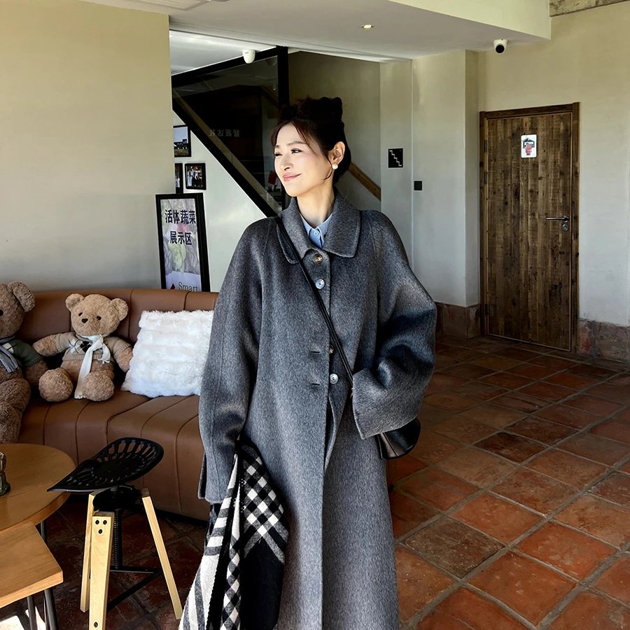 伊迪卡气质小个子秋冬休闲大衣设计感百搭春秋中长款时尚宽松毛呢