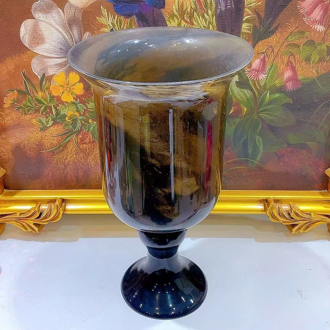 棕色 黑底油画风风灯琉璃花瓶