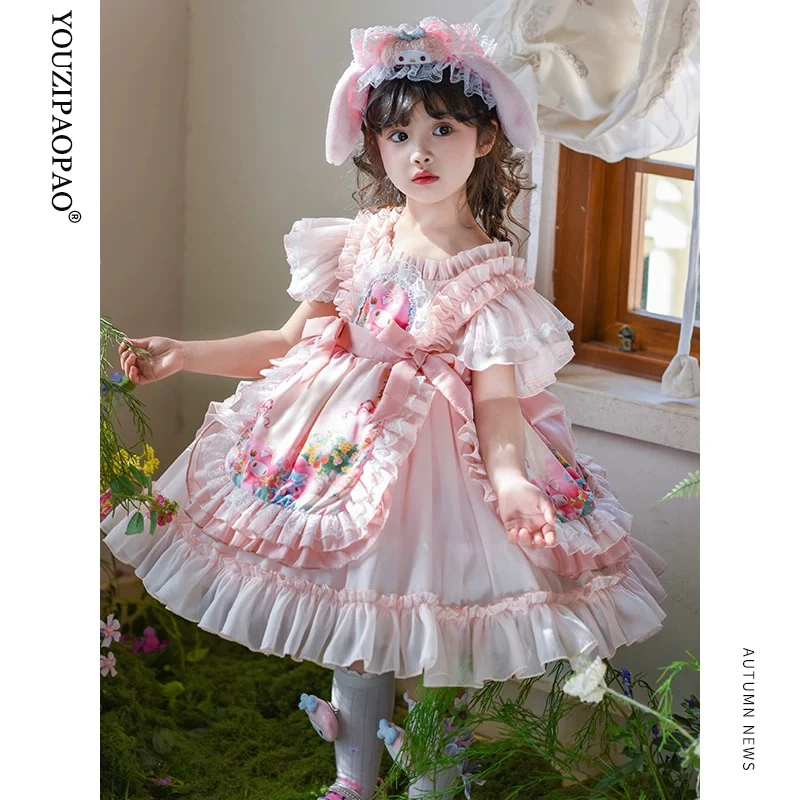 新款美乐蒂粉色公主裙洛丽塔女童小女孩甜美洋气生日礼服裙蓬蓬裙