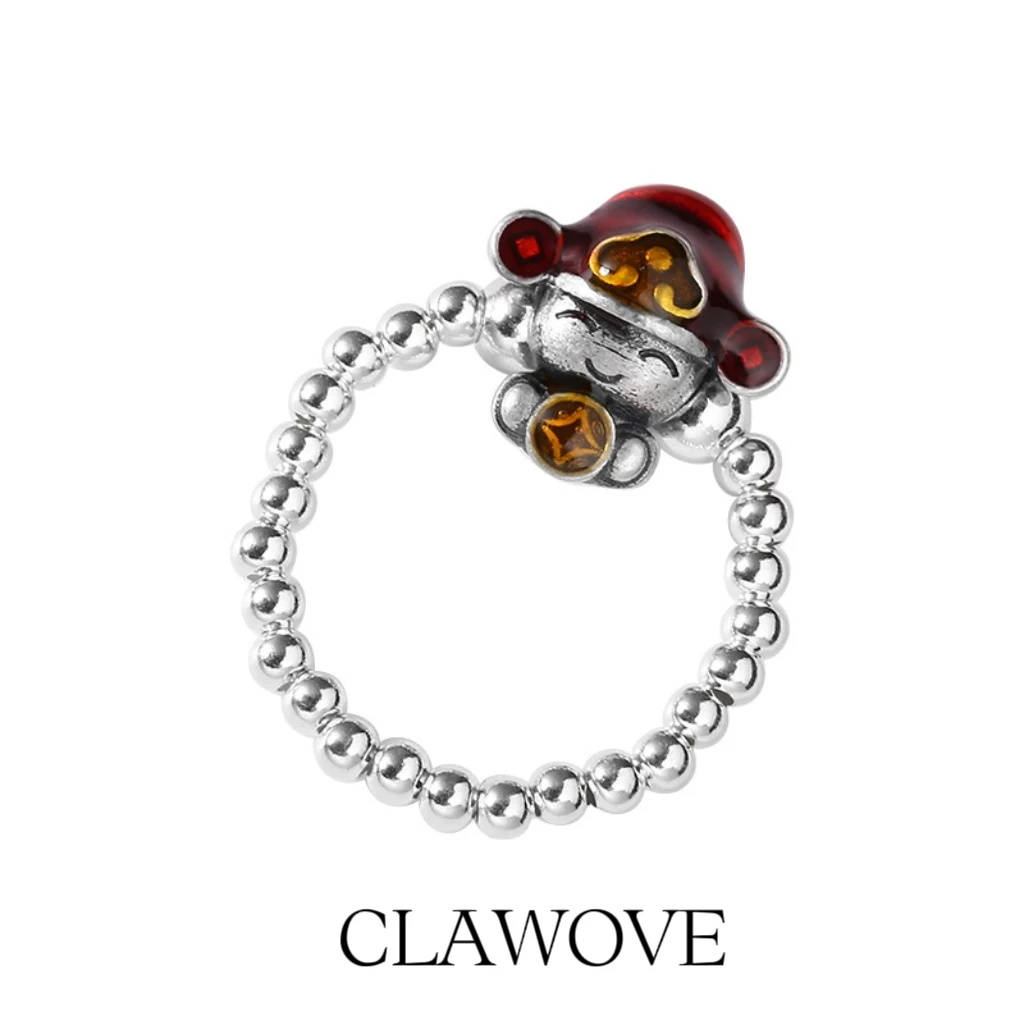 925银戒指 CLAWOVE · s925纯银滴油财神钱币戒指女弹力绳指环