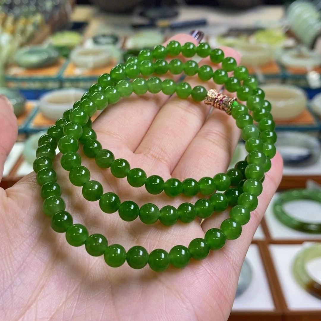 和田玉未镶嵌手镯俄料苹果绿项链卡6