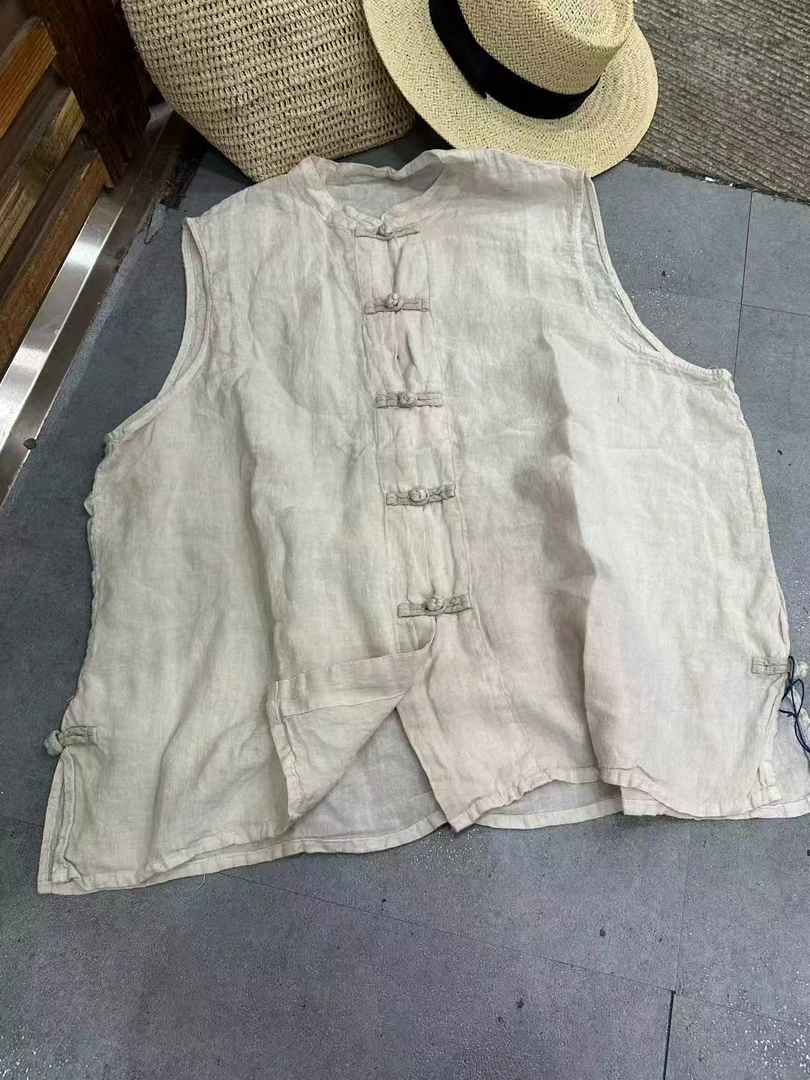 夏季宽松盘口无袖马甲